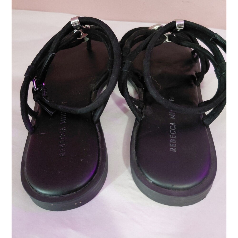 Rebecca Minkoff Black Suede Strappy Ankle Wrap Around Sandals Women's Size 7.5 - Picture 3 of 7